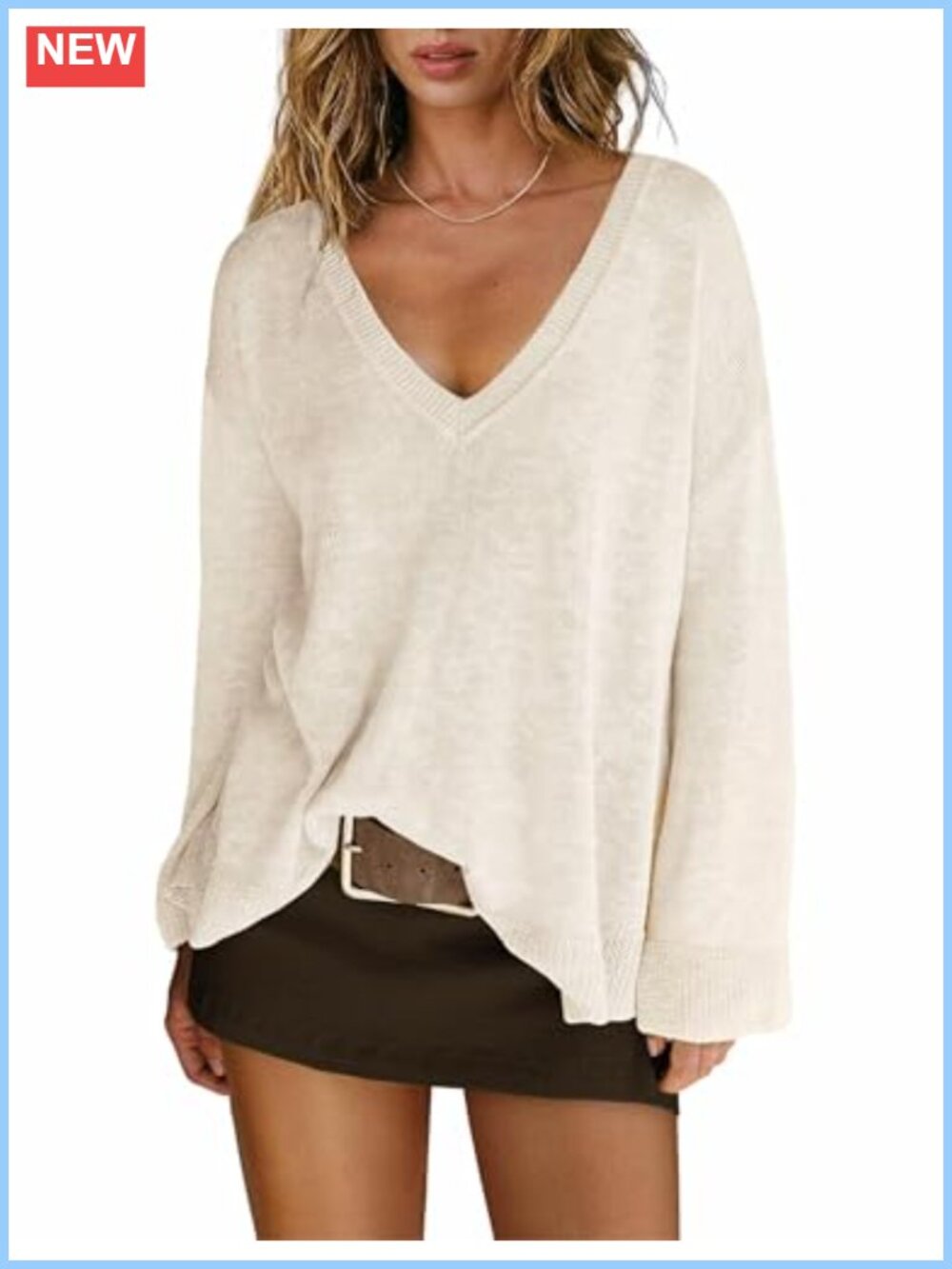Oversized V Neck Lightweight Knit Tunic Pullover Sweater